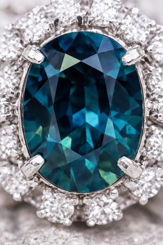 Natural Blue Sapphire and Diamond Art Deco Cluster Platinum Ring