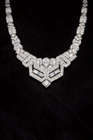 Natural Diamond Cluster Art Deco Cocktail Necklace 18KT White Gold