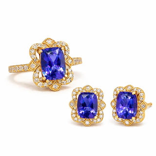 Natural Tanzanite and Diamond Cocktail Ring, in Yellow Gold
