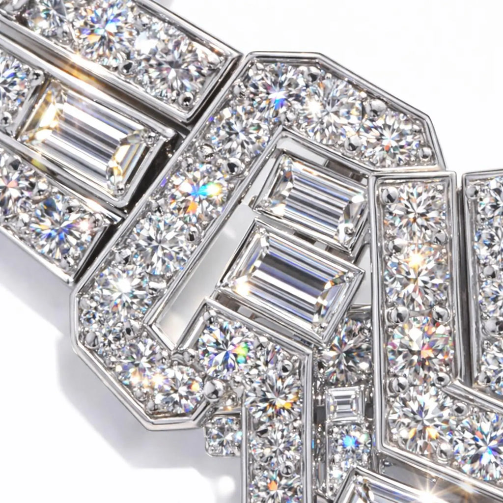 Natural Diamond Cluster Art Deco Cocktail Necklace 18KT White Gold