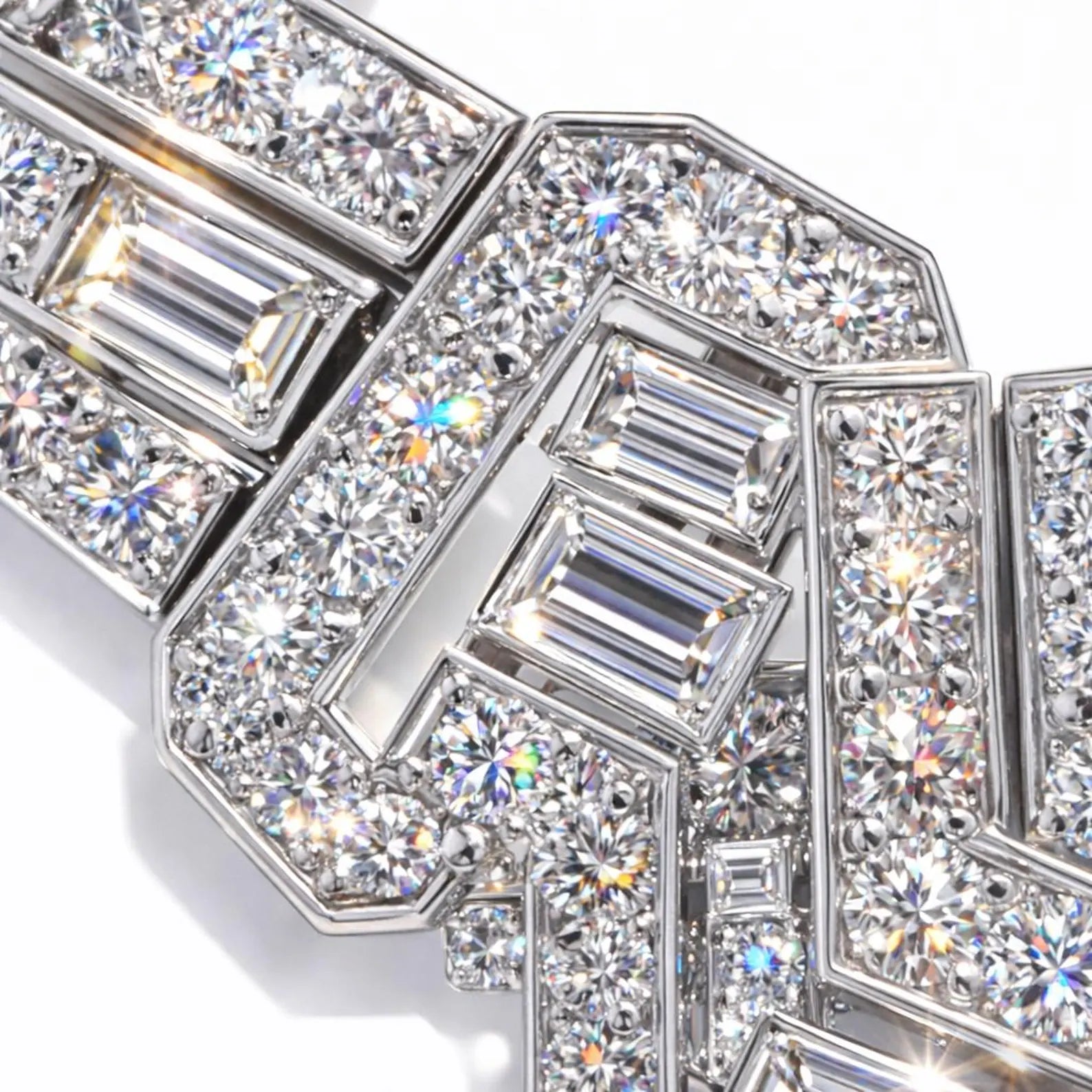 Natural Diamond Cluster Art Deco Cocktail Necklace, in White Gold - Preowned