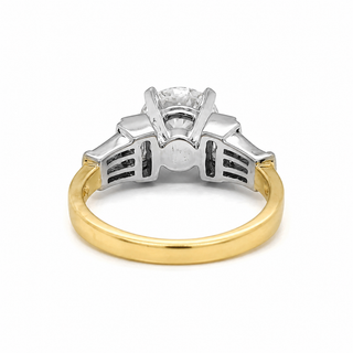 Natural Round and Baguette Cut Diamond Bridal Ring 18KT Yellow Gold GIA