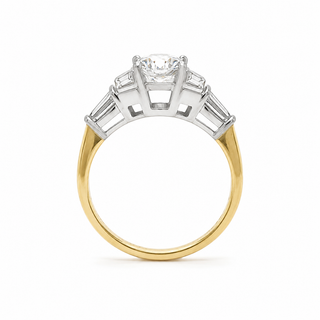 Natural Round and Baguette Cut Diamond Bridal Ring 18KT Yellow Gold GIA