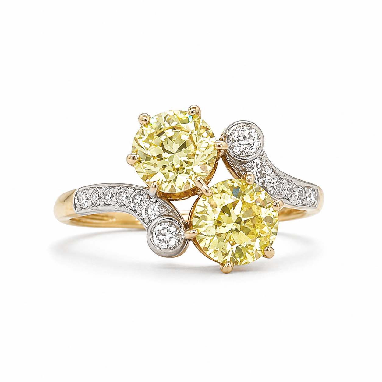 Natural Old European Cut Fancy Yellow Diamond 14KT Yellow Gold