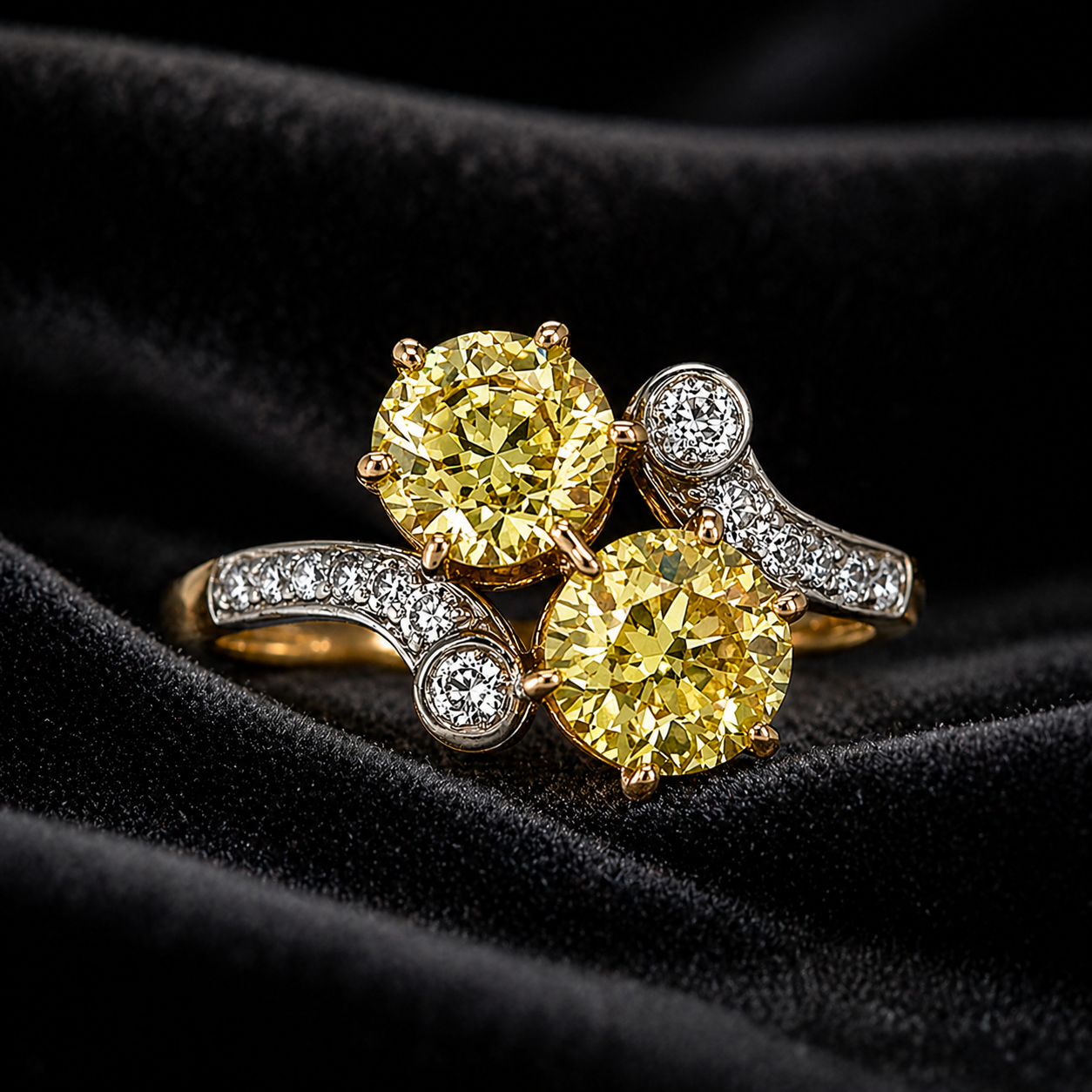 Natural Old European Cut Fancy Yellow Diamond 14KT Yellow Gold