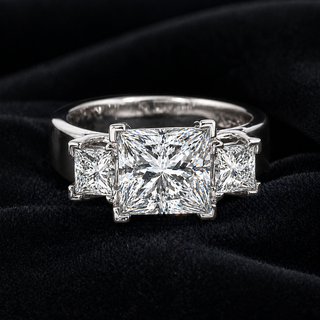 Natural Princess Cut Diamond 3 Stone Platinum Ring