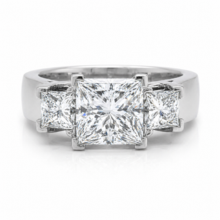 Natural Princess Cut Diamond 3 Stone Platinum Ring