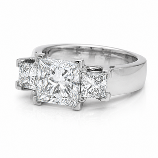 Natural Princess Cut Diamond 3 Stone Platinum Ring