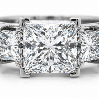 Natural Princess Cut Diamond 3 Stone Platinum Ring