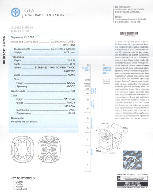 0.77 ct Diamond Cushion Cut FY SI1 (GIA) 14622583