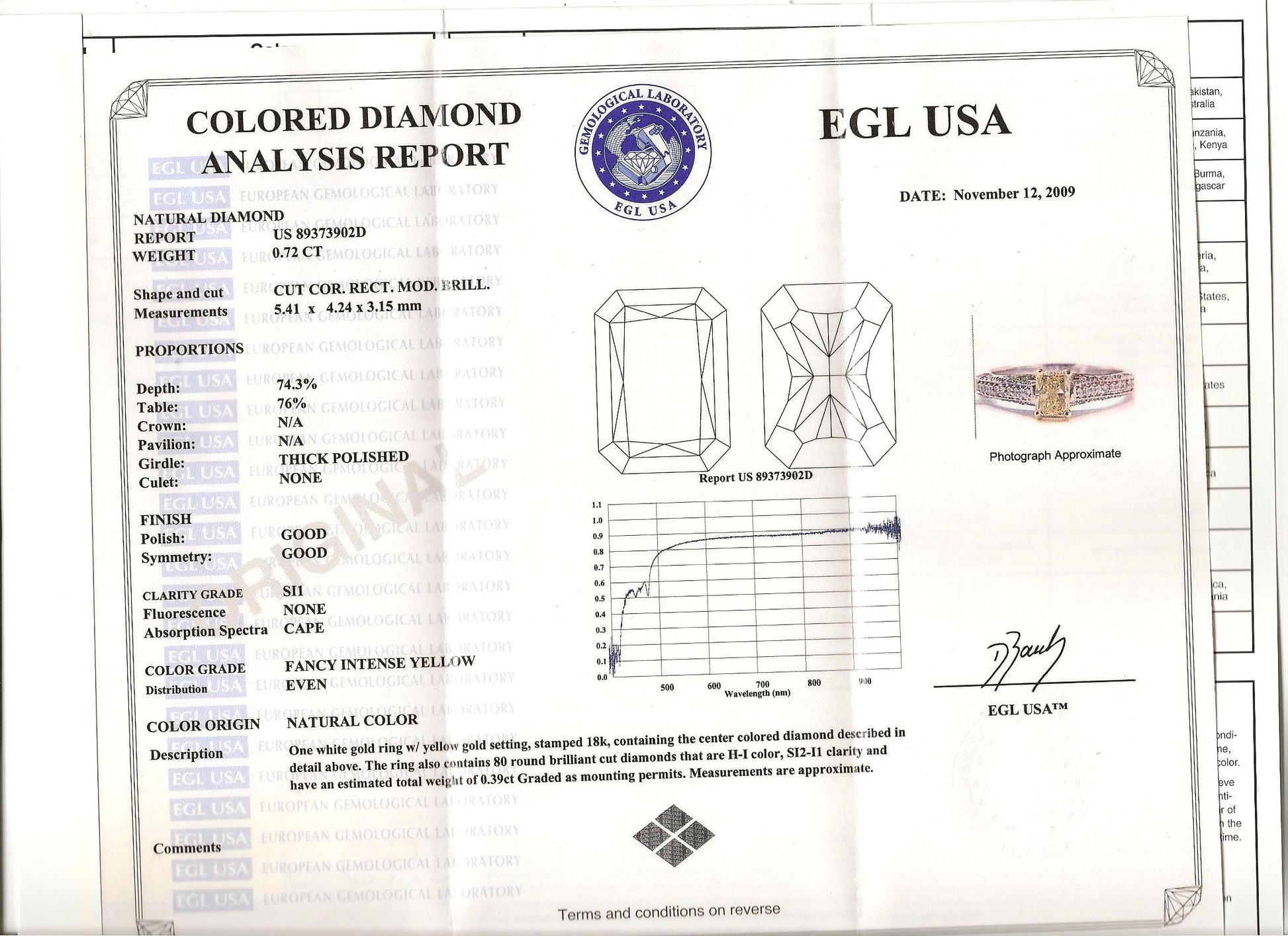 0.72 ct Diamond RA FIY SI1 (EGLUSA) US92056551D