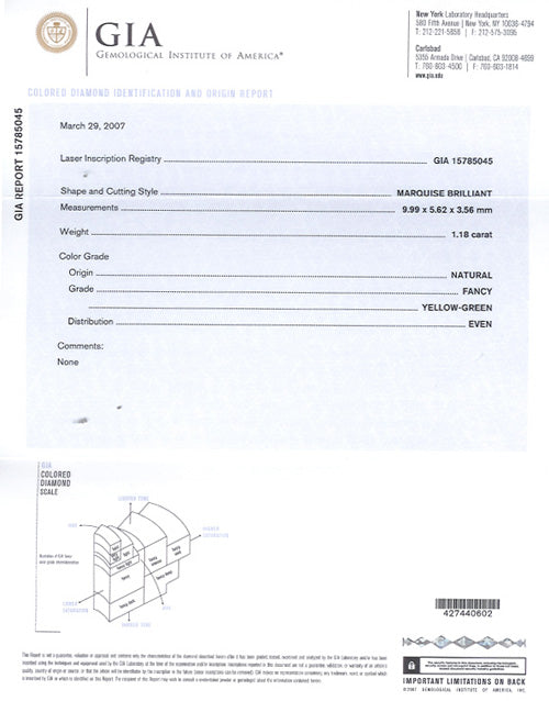 1.18 ct Diamond Marquise Cut FYGr SI2 (GIA) 15785045