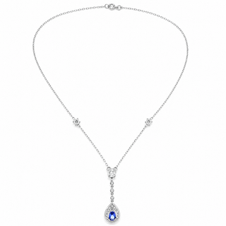 Natural Pear Shaped Tanzanite Diamond Halo Cocktail Necklace Pendant 14KT White Gold