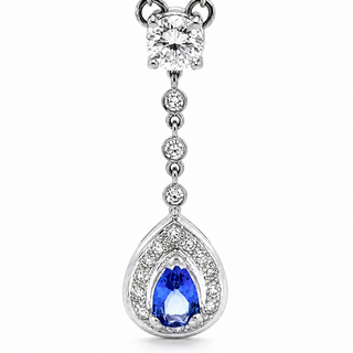 Natural Pear Shaped Tanzanite Diamond Halo Cocktail Necklace Pendant 14KT White Gold