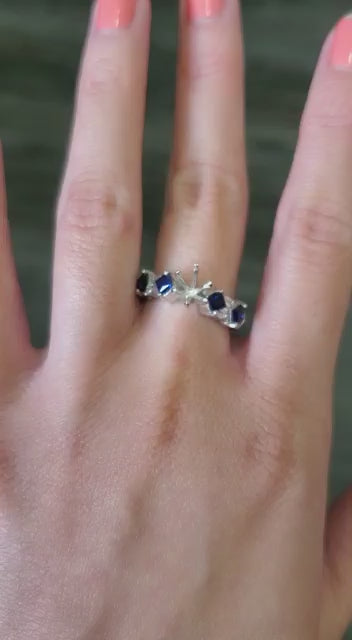 Semi-Mount Bridal Ring with Natural Diamond and Blue Sapphire in Platinum - Pre-owned