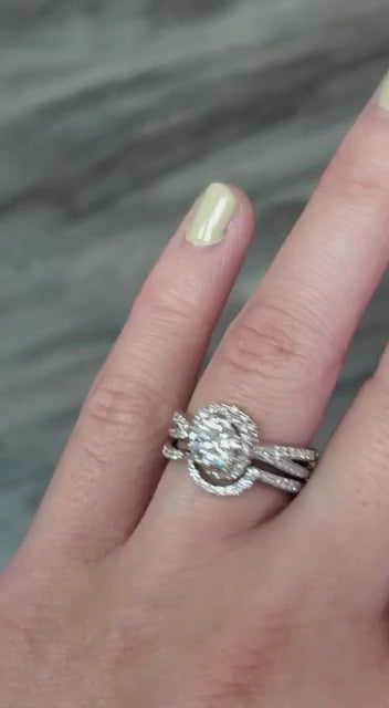 Natural Diamond Halo Bridal Band Platinum Ring - Pre-owned