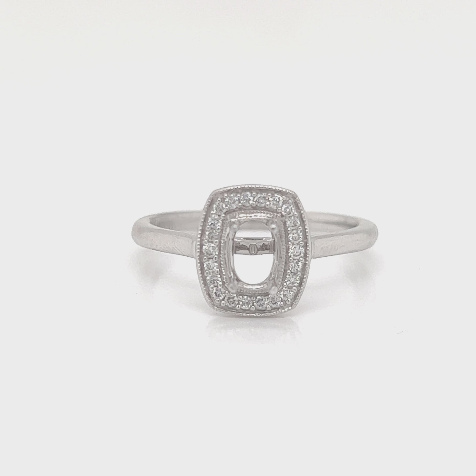 Semi-Mount Fits 5.5 x 4 mm with Natural Diamond Halo Ring, in White Gold