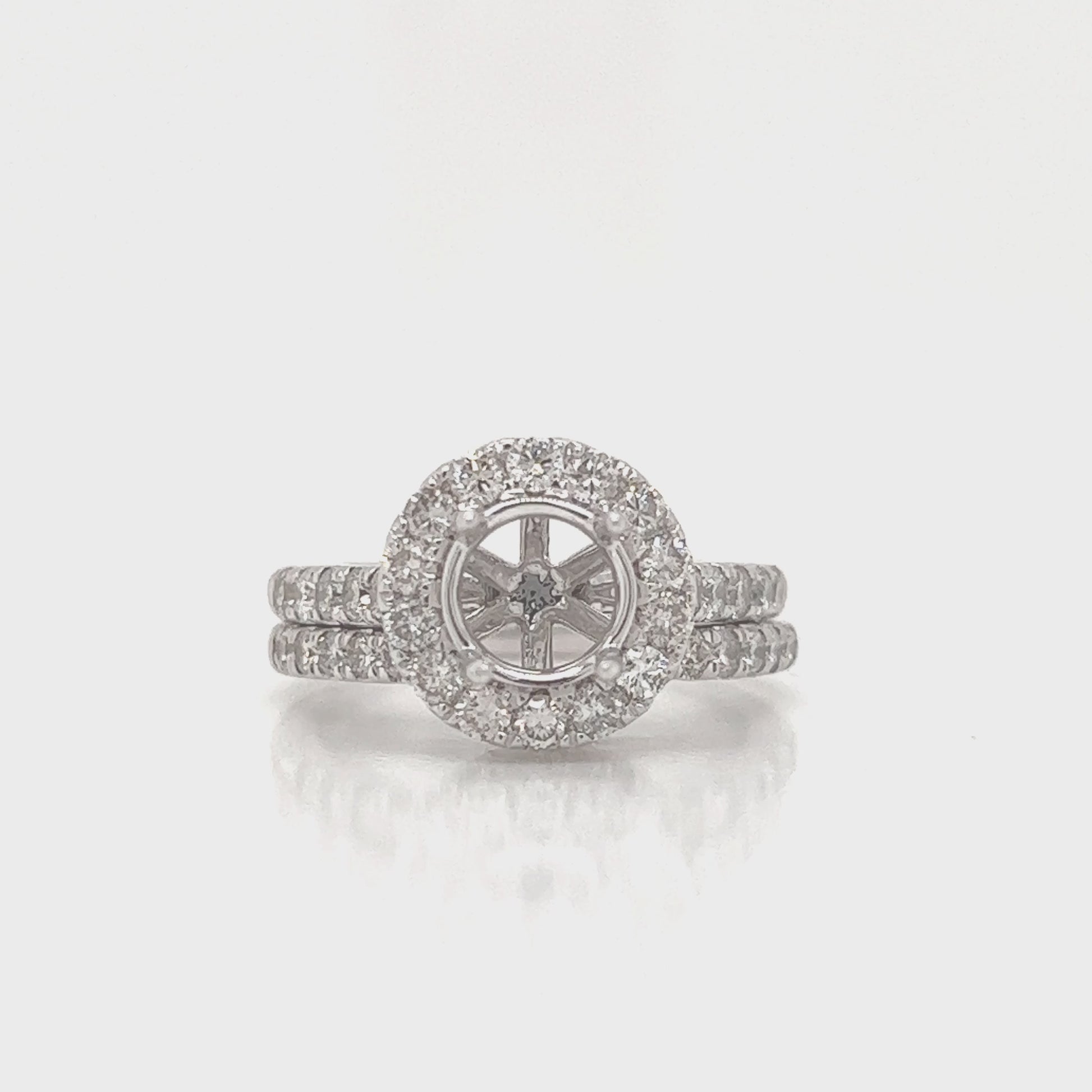 Semi-Mount Fits 7.7 mm with Natural Round Diamond Halo Ring, in White Gold