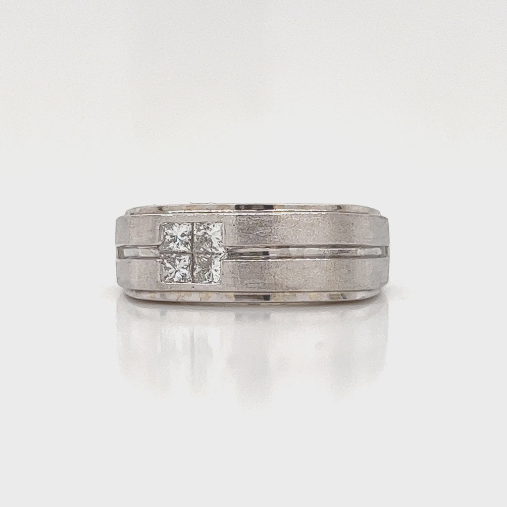 Natural Princess Diamond Mens Band Ring, in White Gold - Pre-owned