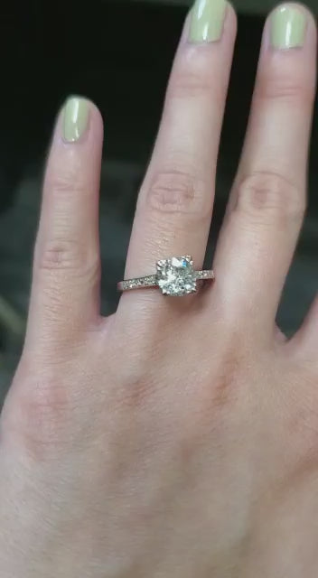 Natural Old European Cut Diamond Bridal Ring, in White Gold - Pre-owned