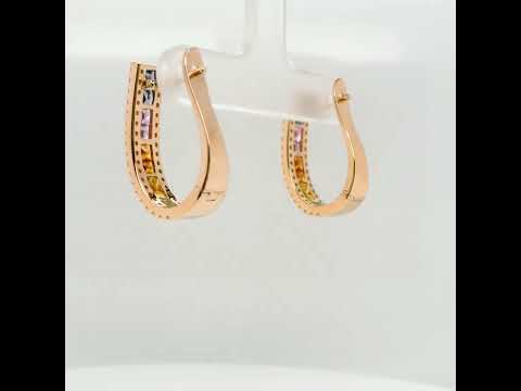 Natural Rainbow Sapphire and Diamonds Hoops Earrings, in Rose Gold