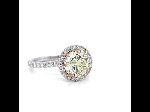 Natural Fancy Yellow Diamond Halo Cocktail Ring, in White Gold