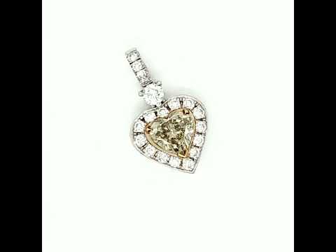 Natural Fancy Yellow Heart Diamond Halo Cocktail Pendant Necklace, in White Gold