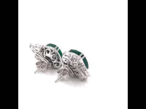 Natural Green Emerald Cushion Cut and Diamond Convertible Halo Earrings, in White Gold