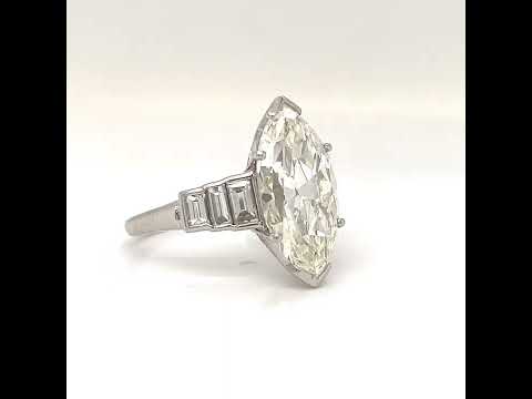 Natural Marquise and Baguette Diamond Bridal Platinum Ring - Pre-owned