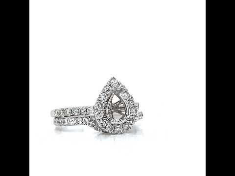 Semi-Mount Fits Pear Shape with Natural Diamond Halo Ring, in White Gold