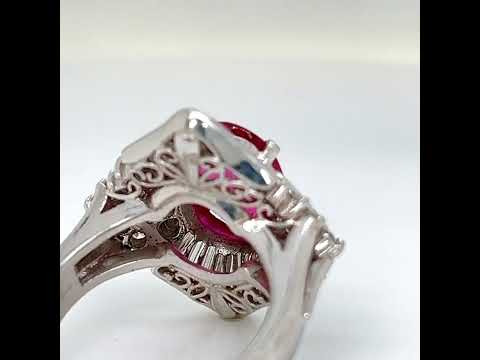 Natural Red Ruby Diamond Cluster Cocktail Platinum Ring - Pre-owned