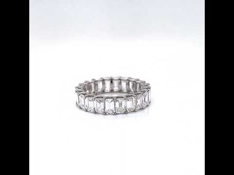 Natural Emerald Cut Diamond Eternity Ring, in White Gold
