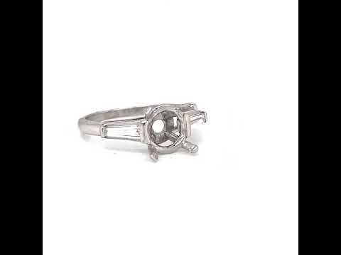 Semi-Mount Fits 8.2mm Round Bridal Ring with Natural Tapered Baguette Diamonds, in Platinum - Pre-owned