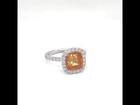 Semi-Mount Fits 7.8 x 7.7 mm with Natural Diamond Halo Ring, in Two Tone Gold
