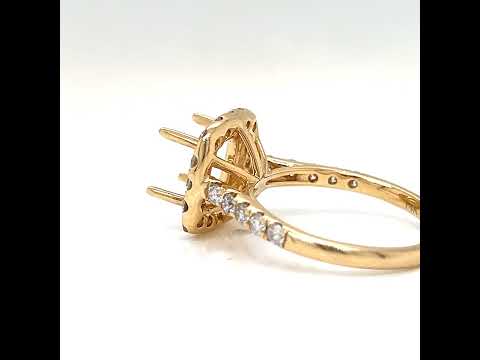 Semi-Mount Fits 8 x 8 mm with Natural Round Diamond Halo Bridal Ring, in Yellow Gold