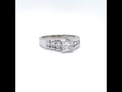 Natural Princess Cut Diamonds Bridal Ring, in White Gold