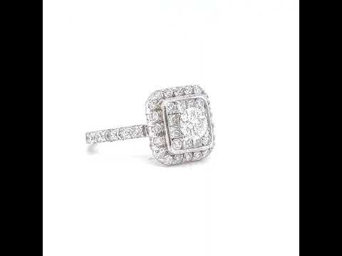 Natural Diamond Halo Bridal Cocktail Ring, in White Gold - Pre-owned
