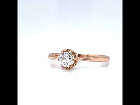 Natural Old Euro Solitaire Art Deco Ring, in Rose Gold - Pre-owned