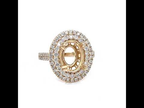 Semi-Mount Fits 11 x 9 mm with Natural Round Diamond Double Halo Bridal Ring, in Yellow Gold