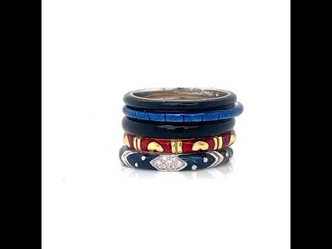 Set of 5 Hidalgo Enamel Gold Ring - Pre-owned