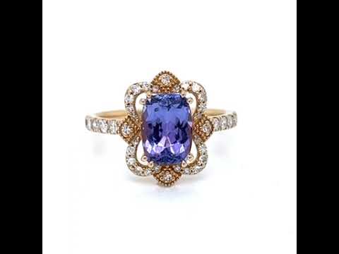 Natural Tanzanite and Diamond Cocktail Ring, in Yellow Gold