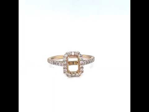 Semi-Mount Fits 7 x 5 mm with Natural Round Diamond Halo Ring, in Yellow Gold