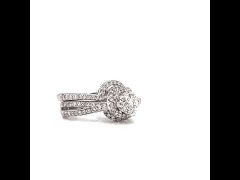 Natural Diamond Halo Bridal Band Palladium Ring - Pre-owned