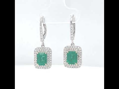 Natural Emerald and Diamond Cocktail Earrings, in White Gold