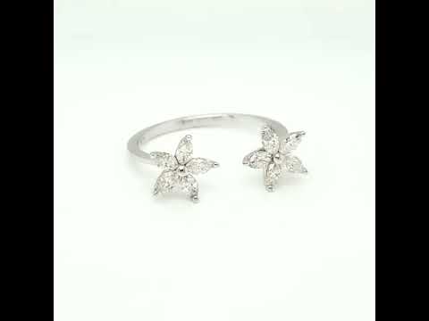 Natural Diamond Floral Ring, in White Gold