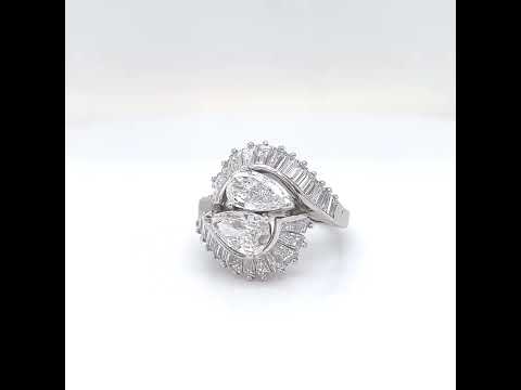 Natural Pear Shaped and Baguette Diamond Yin Yang Art Deco Cocktail Ring Platinum - Pre-owned