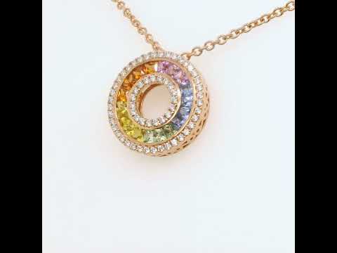 Natural Rainbow Sapphire and Diamond Round Cocktail Pendant, in Rose Gold