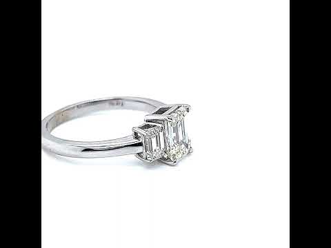 Natural Emerald Cut Diamond Bridal 3 Stone Ring, in White Gold