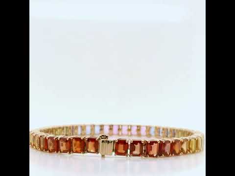 Natural Emerald Cut Multi-Colored Rainbow Sapphire Single Line Bracelet, in Yellow Gold
