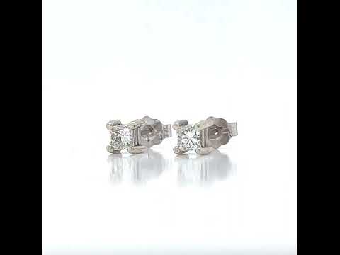 Natural Diamond Princess Cut Stud Earrings, in White Gold
